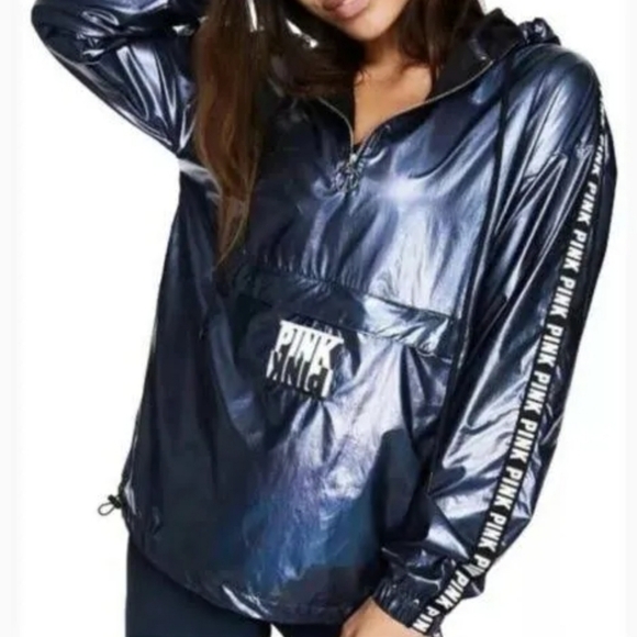 Victoria Secret PINK Jacket Metallic Windbreaker Hoodie Size XS/S - Picture 1 of 4